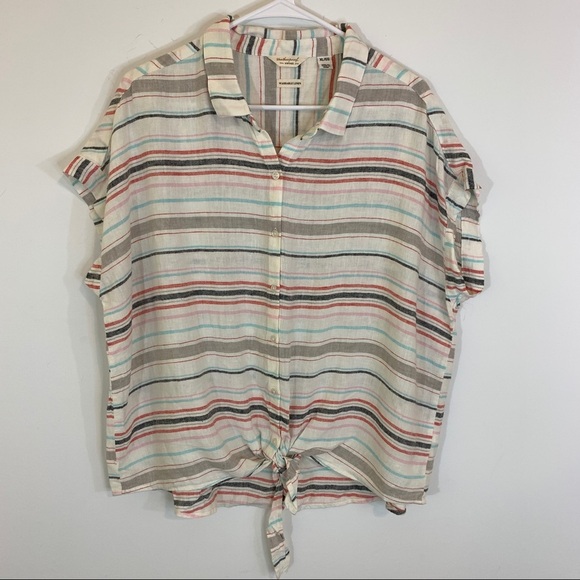 Weatherproof Vintage Tie Front Linen Blend Top - Picture 5 of 15